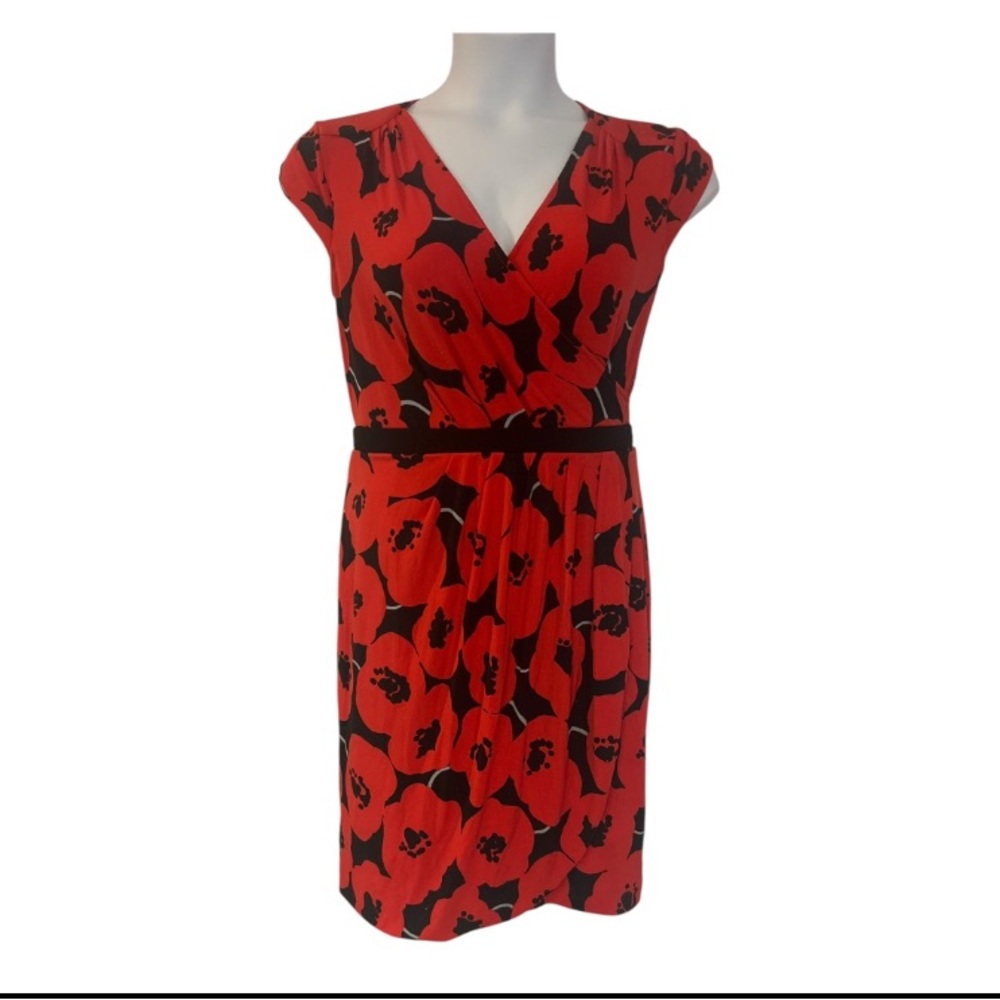 New York & Co Poppy Floral Print Desk Dinner Career Party Knit Wrap Dress